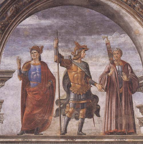 Sandro Botticelli Domenico Ghirlandaio and Assistants,The Roman heroes Decius Mure,Scipio and Cicero